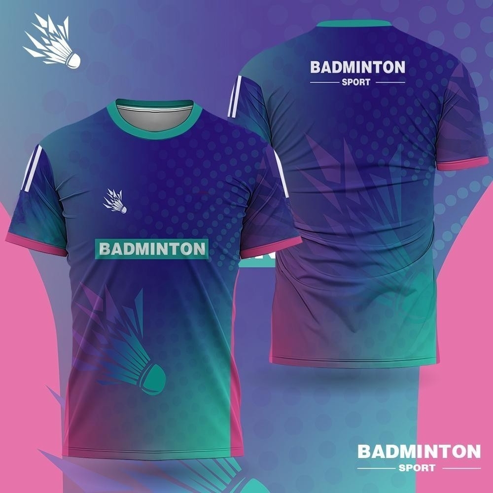 Badminton Logo - メンズバドミントンウェア グラデーション 3D プリント バドミントン Tシャツ