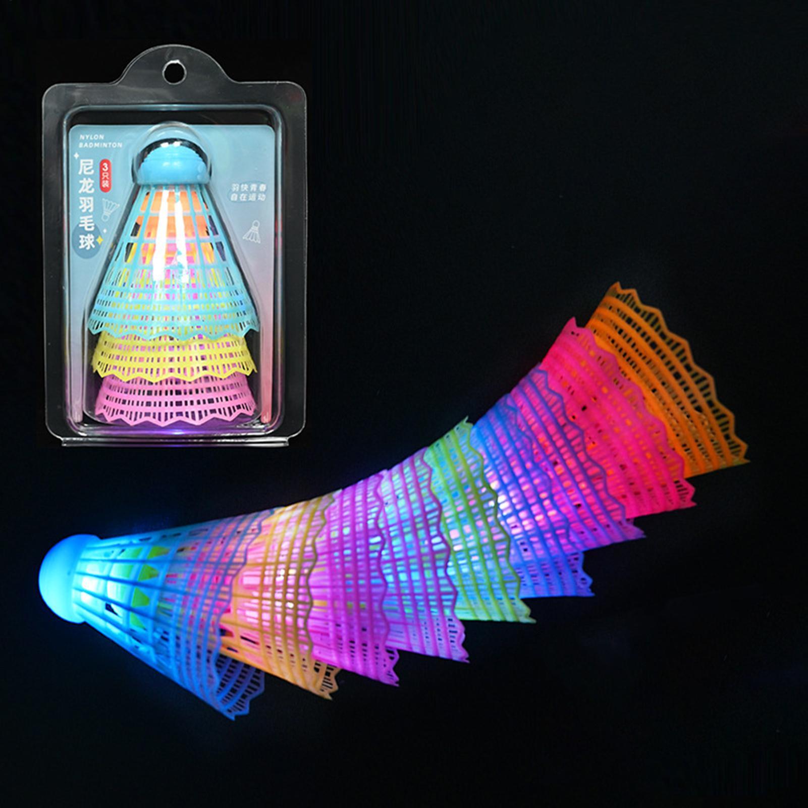 Badminton Nylon Shuttlecock - 3 個の LED バドミントンシャトルコック カラフルなライト ナイロンバドミントンボール