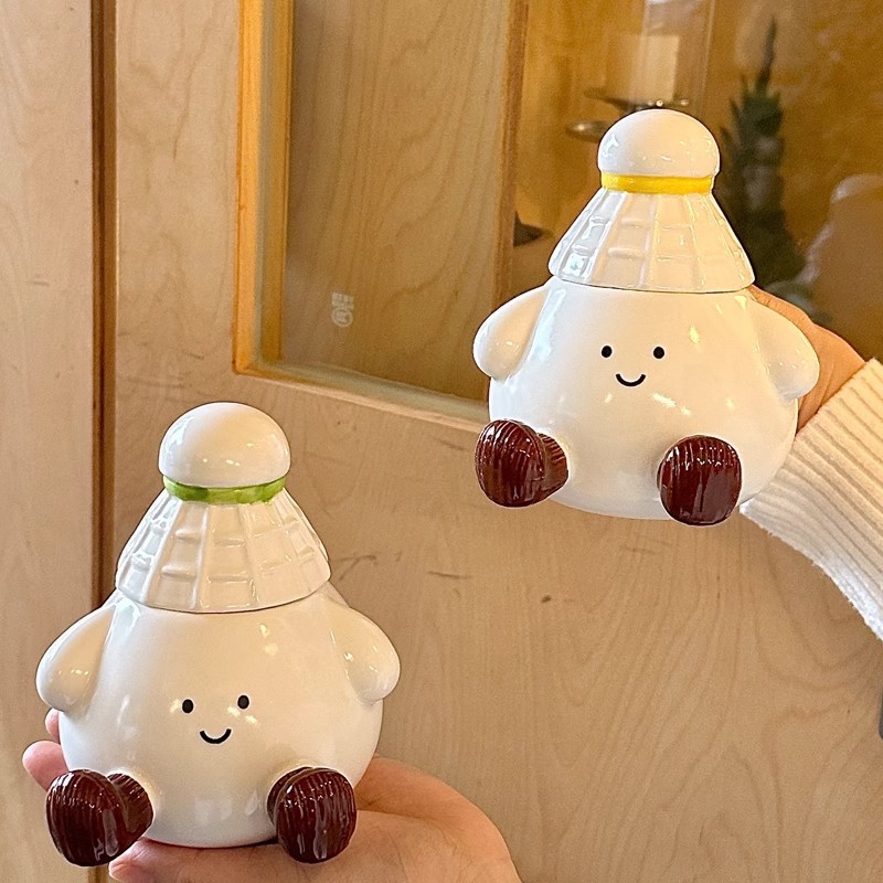 かわいいバドミントン柄の蓋付き水筒、セラミックマグカップ、下 - Badminton Cup のレビューと価格